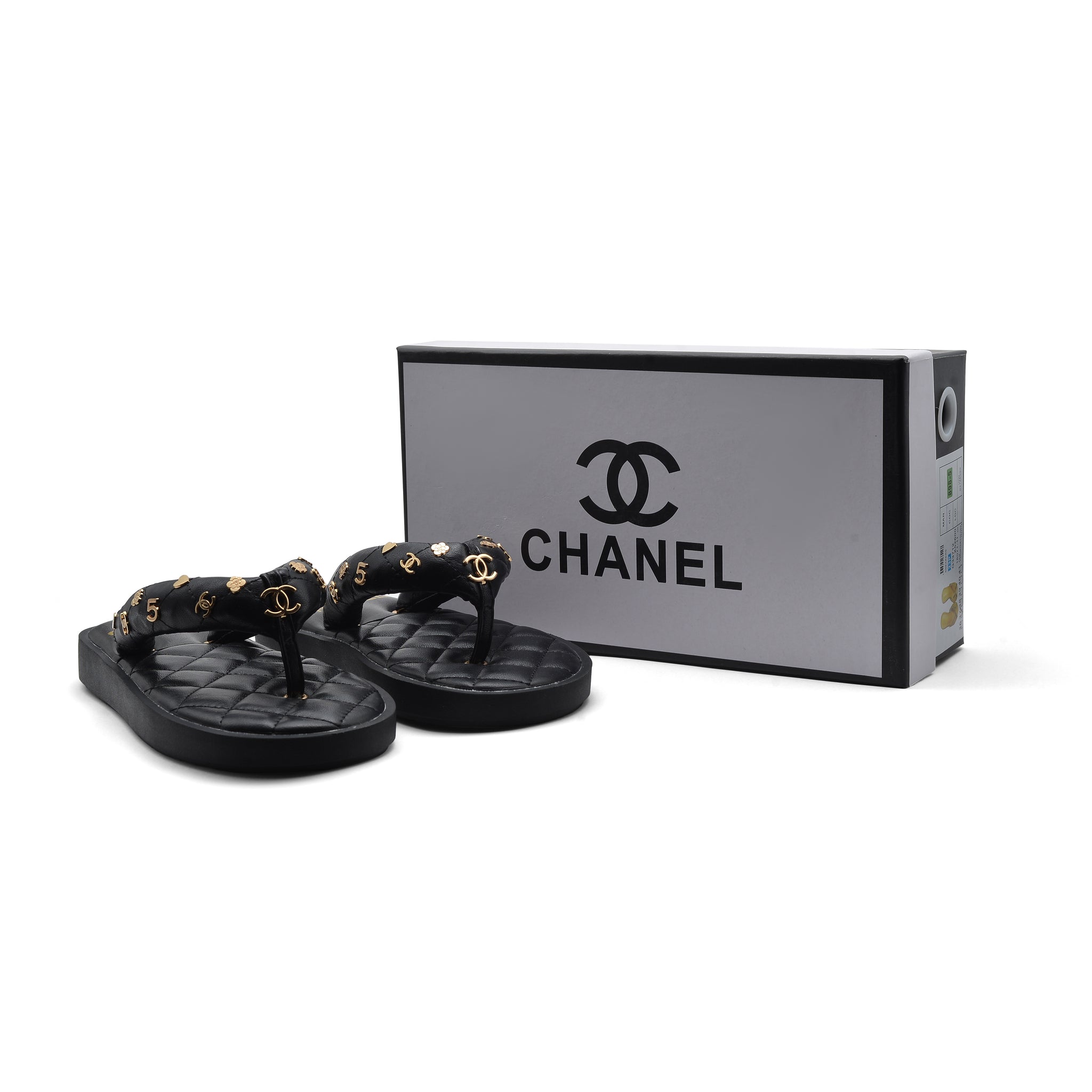 Chanel Lambskin Quilted Padded Charms Thong Sandals Woman XJC3134 Black