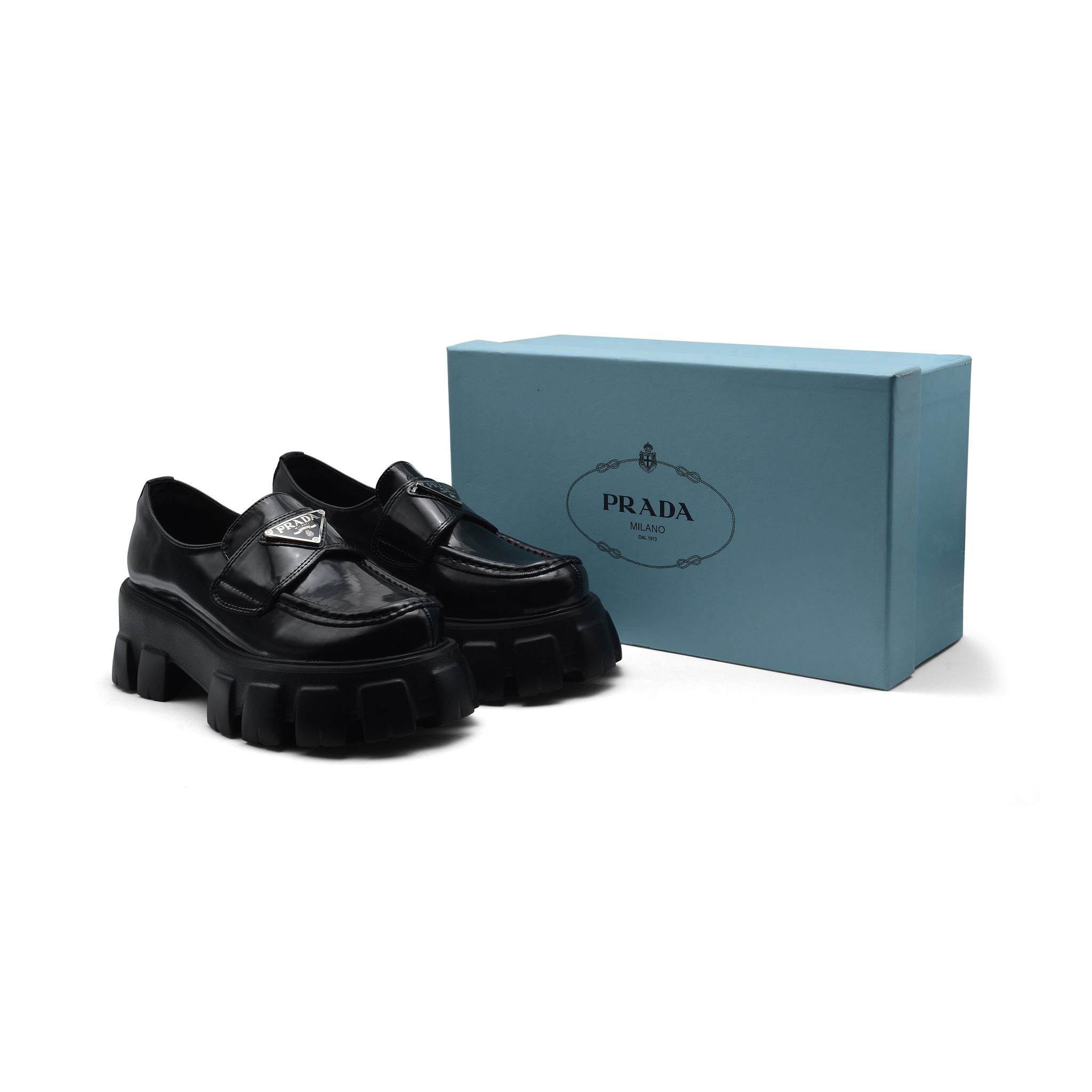 Prada Monolith Patent Leather Loafers Woman A9016 Black
