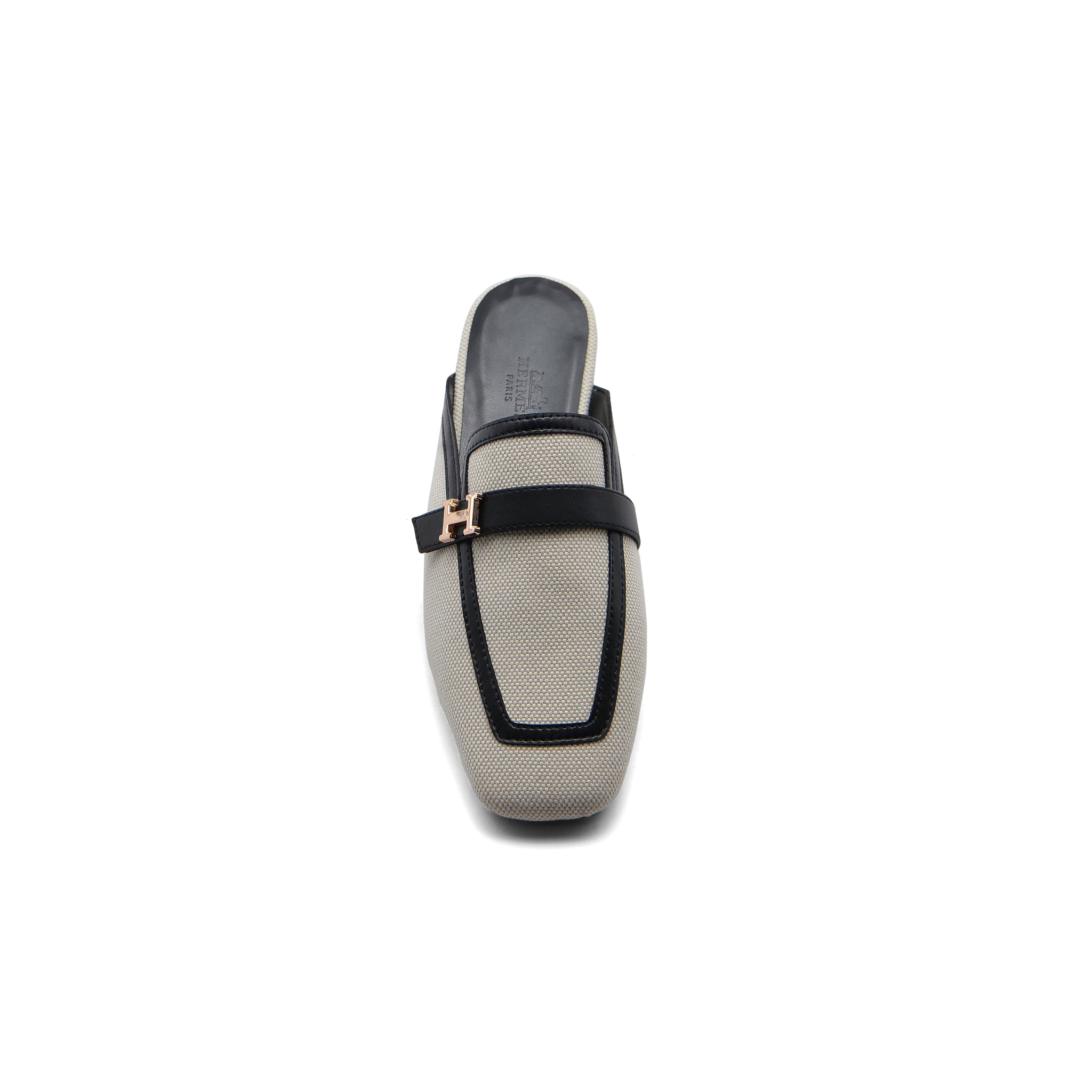 Hermès Groupie H Logo Mules Flats Slipper Woman H66-1 Off White&Black