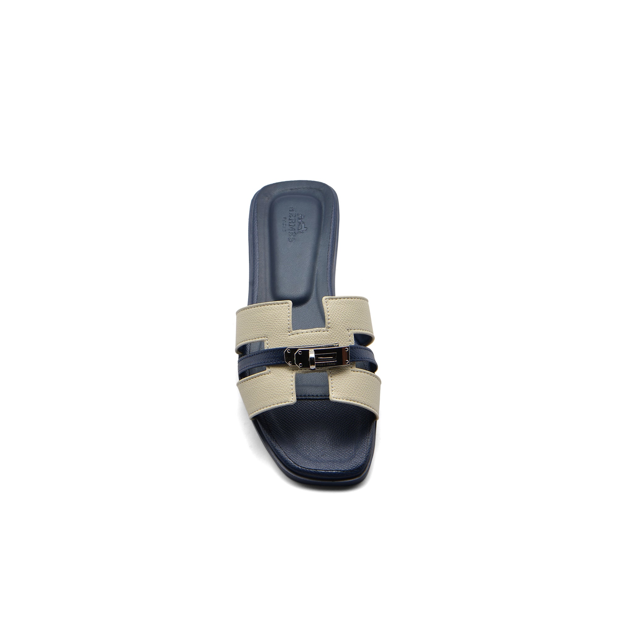 Hermes Calfskin Matte Alligator Giulia Sandals Woman H9-6 Navy