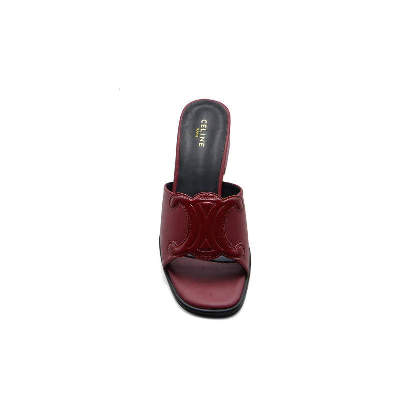Celine Emblem Block Heel Leather Mule In Woman A2156 Burgundy