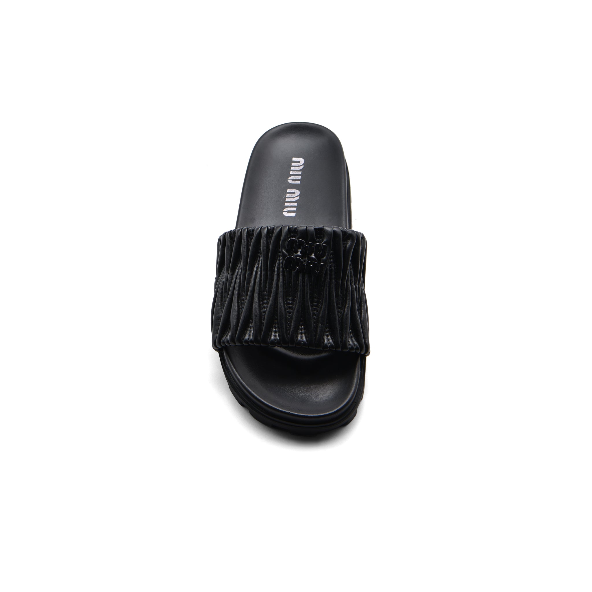 Miu Miu Designer Slides Nappa Leather Beach Slipper Woman 20343 Black