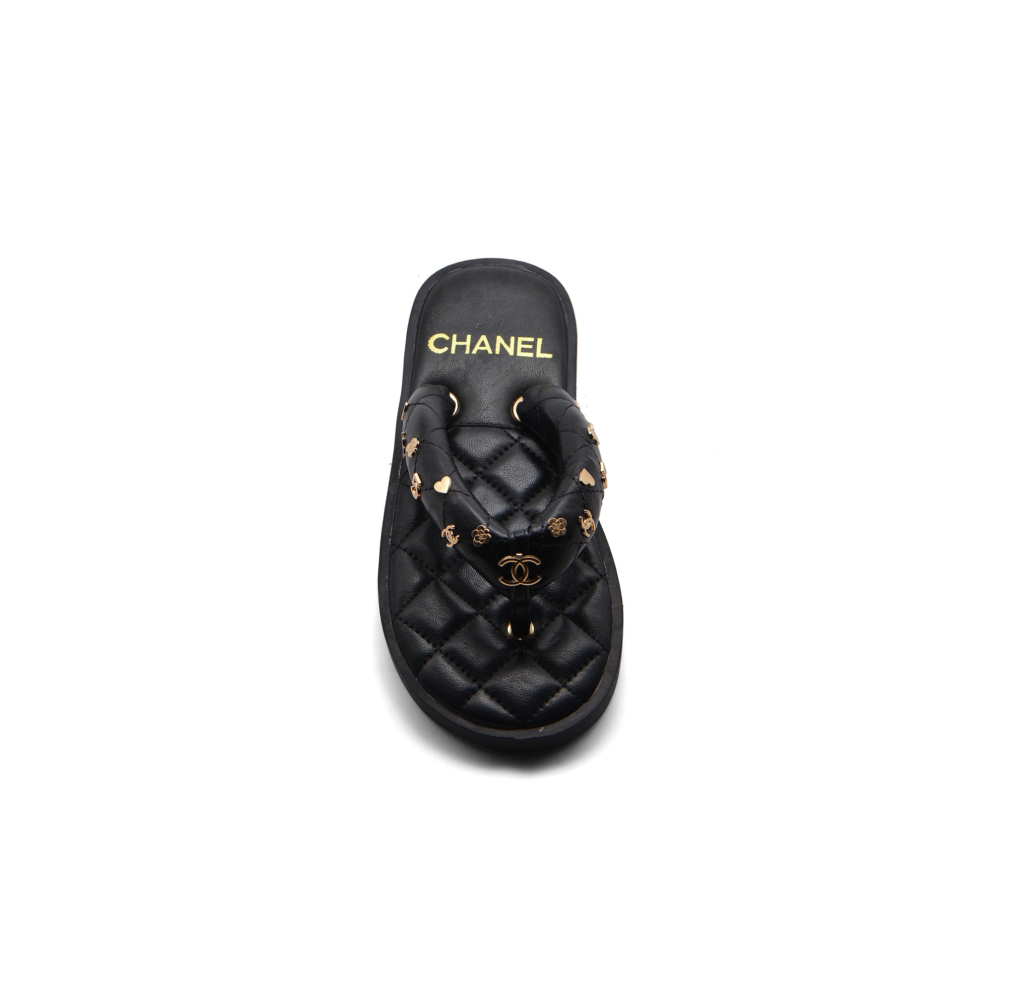 Chanel Lambskin Quilted Padded Charms Thong Sandals Woman XJC3134 Black