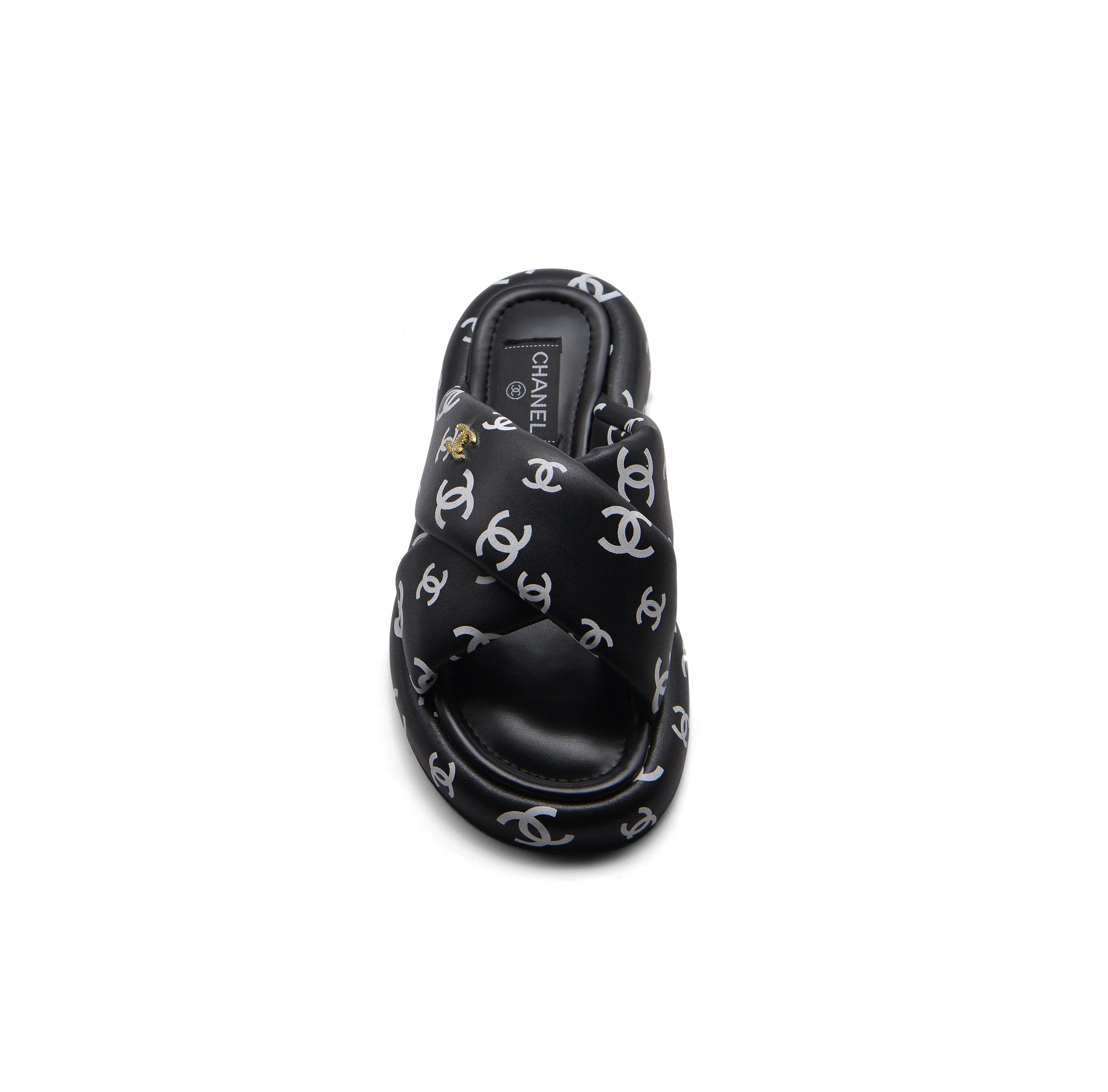 Chanel Puffy Flip Flops Puffy Leather Cross Slipper Woman 9803 Black