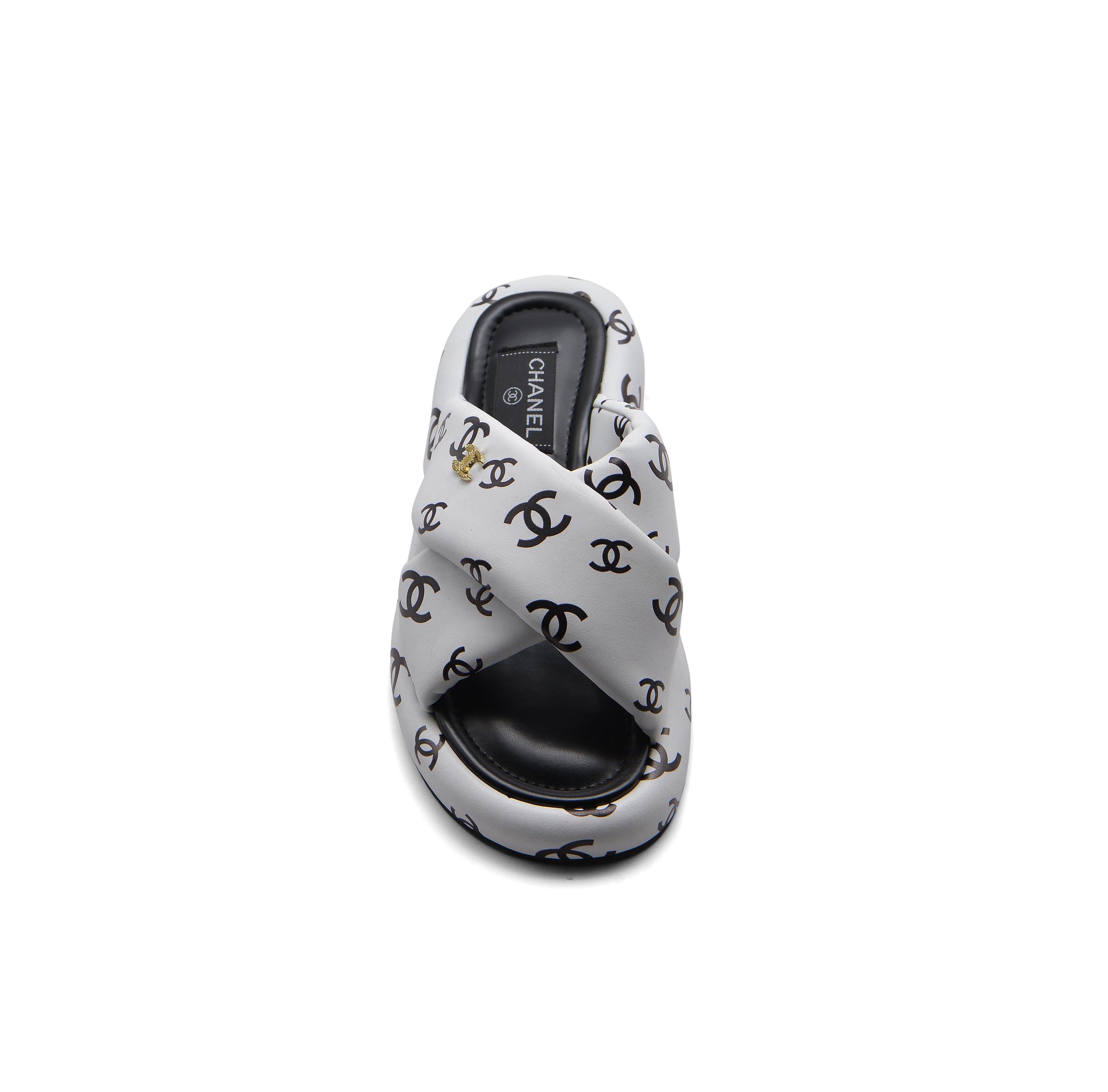 Chanel Puffy Flip Flops Puffy Leather Cross Slipper Woman 9803 White