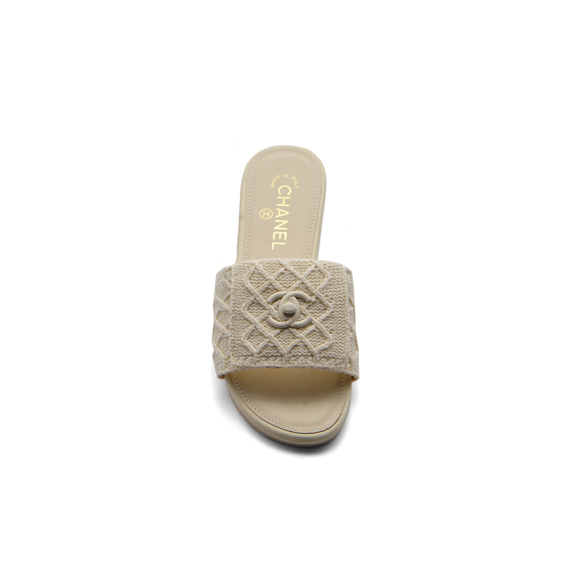 Chanel White Pearl CC Flat Slides Slipper Woman E6545 White
