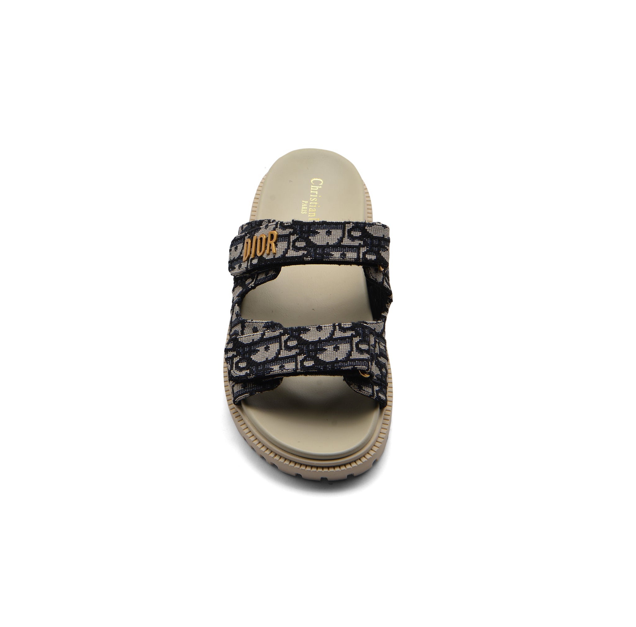 Christian Dior Textured with Gold Accents Oblique Raffia Chambray Jacquard Dioract Sandals Woman 16888-2 Navy