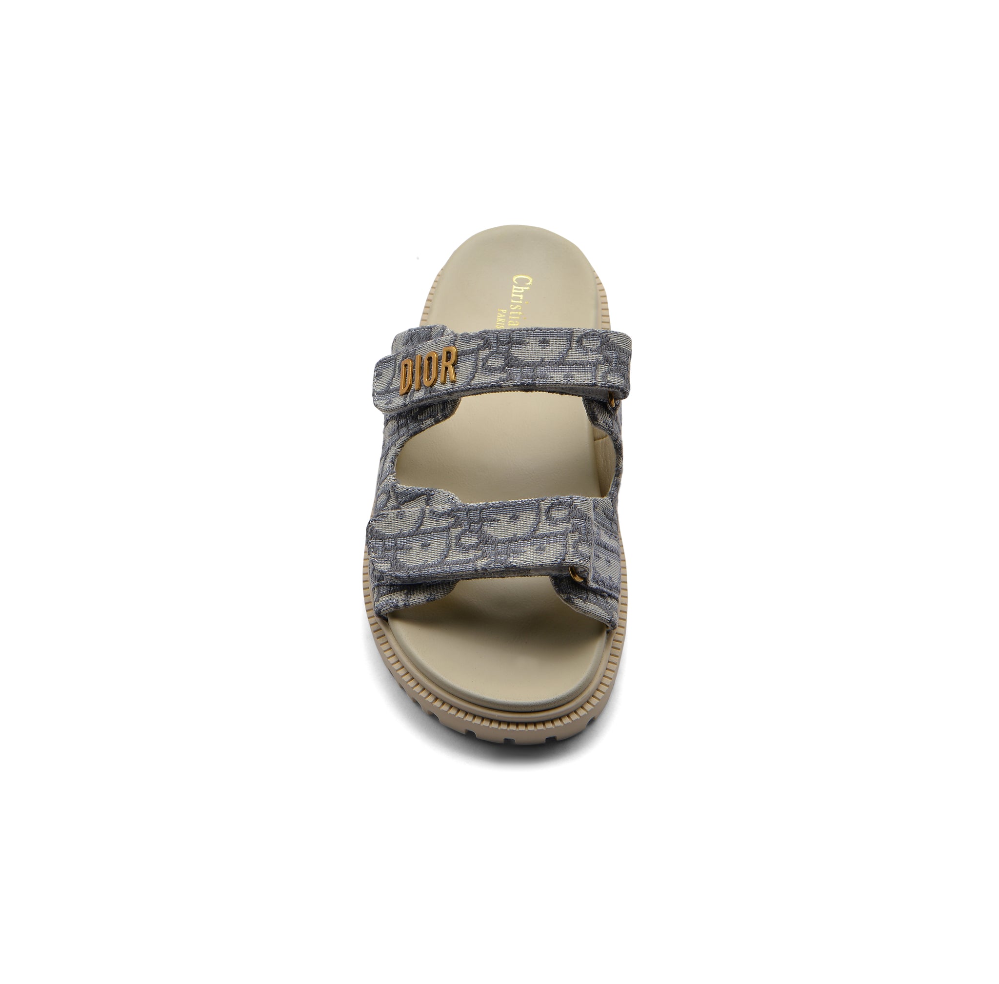 Christian Dior Textured with Gold Accents Oblique Raffia Chambray Jacquard Dioract Sandals Woman 16888-2 Gray