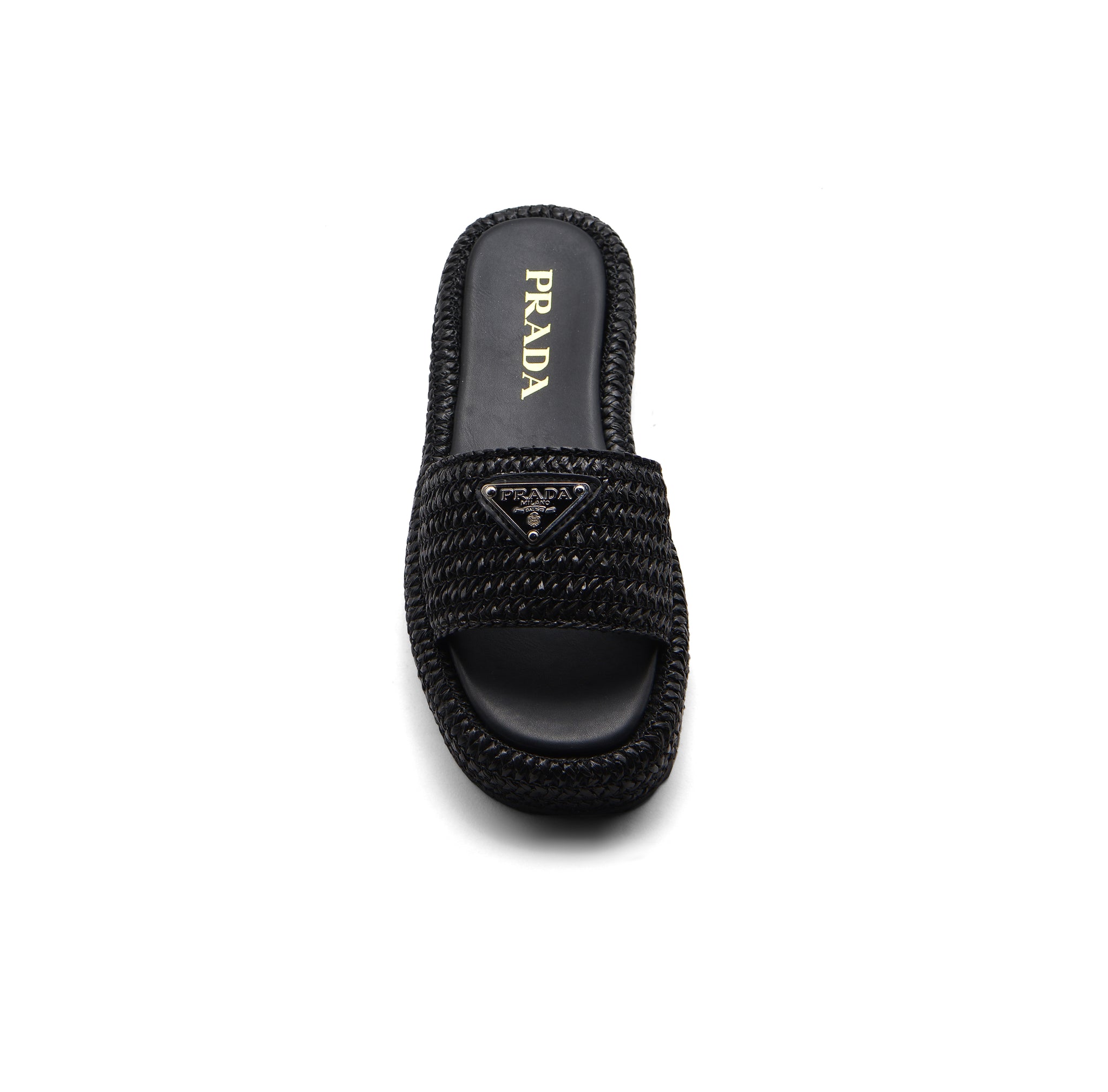 Prada Raffia Printed Espadrilles Crochet Flatform Sandals Woman PA-158 Black