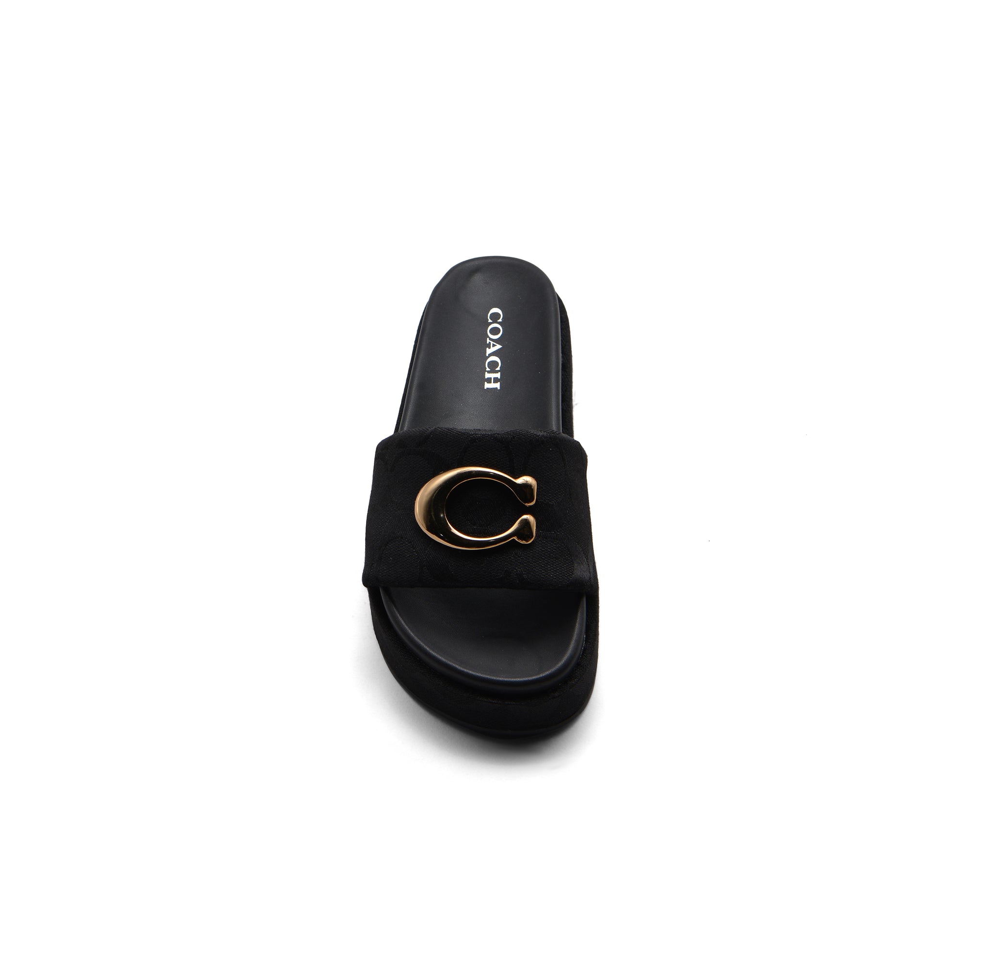 Coach Brand Thick Soled Slippers Logo Print Sandals Leather Women 8109 Black