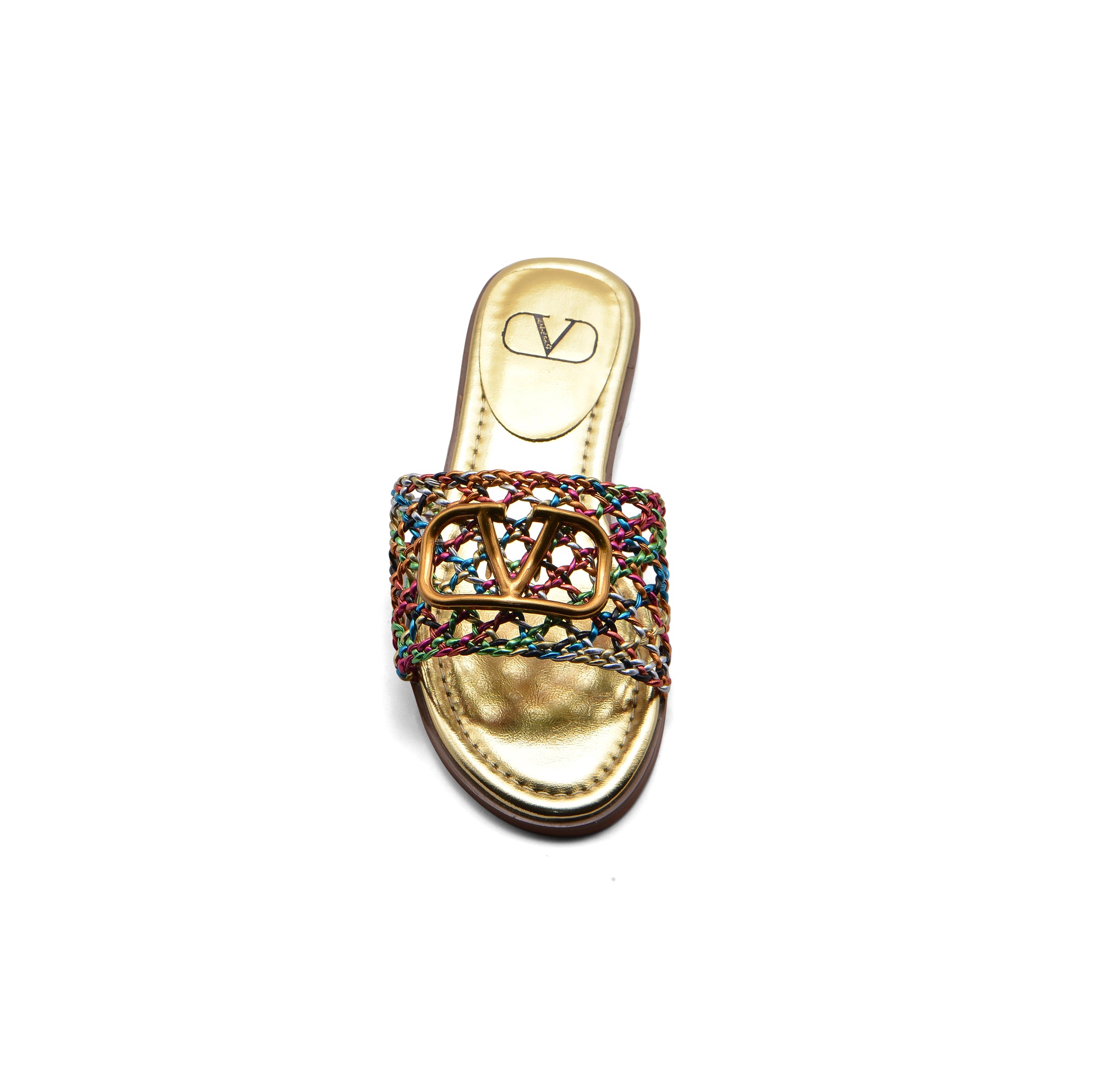 Valentino Garavani Vlogo Signature Slides Nero Flats 3115 Gold