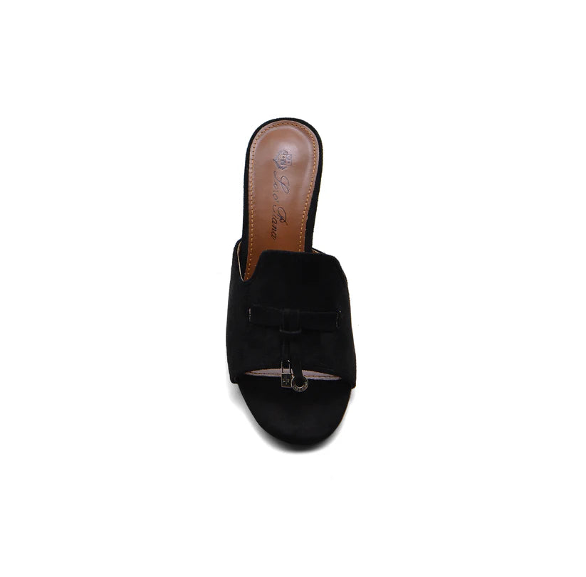 Loro Piana Suede Summer Charms Slide Sandals Woman VR-8 Black
