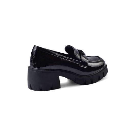 Prada Monolith Leather Loafers shines High Heels Woman TN-165 Black