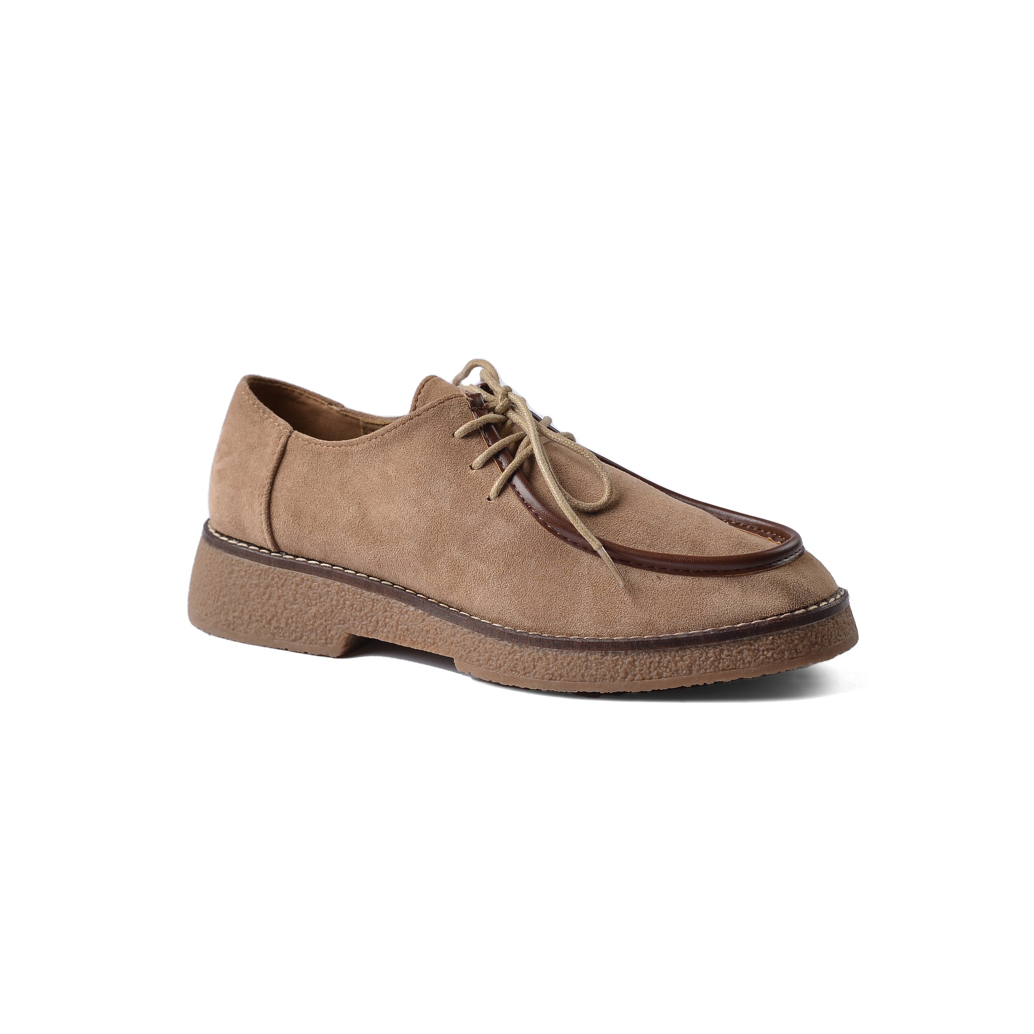 Faux Suede Laced Chunky Loafer Shoes Woman JK-01 Khaki