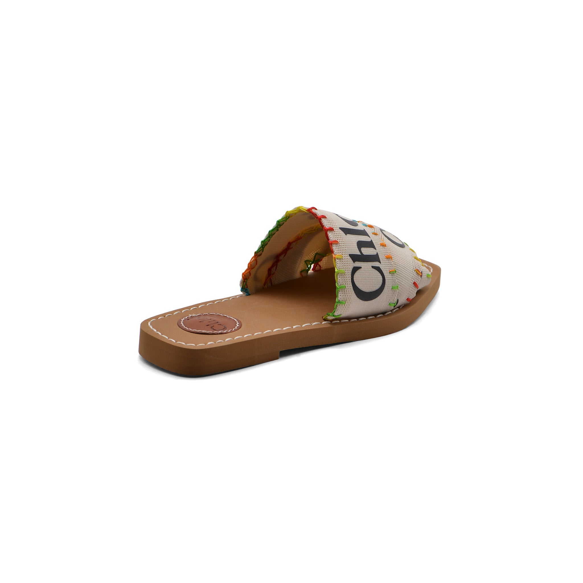 Chloe Multicolor Canvas Woody Flat Sandals Woman CH-3 Beige