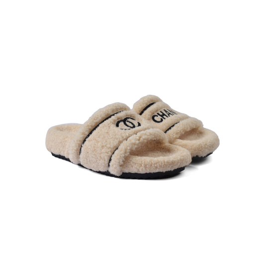 Chanel Flat Open Back Loafer Slipper Luxury Woman LQ20-16 Beige