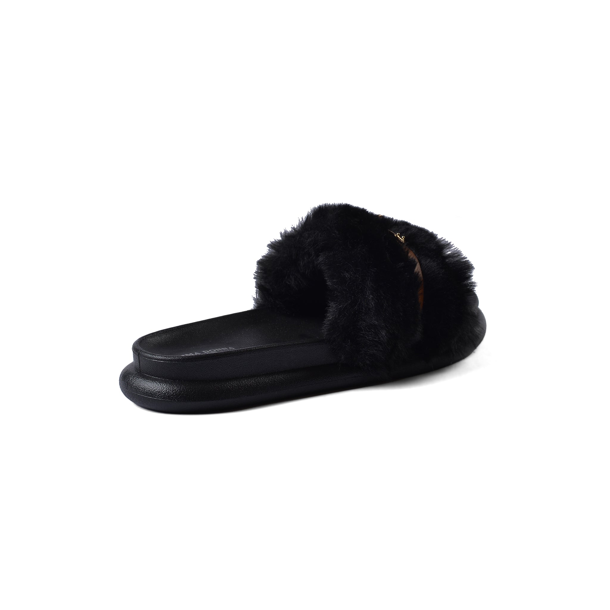 Slipper Flat Open Back Loafer Fur Luxury Woman FUR-5 Black
