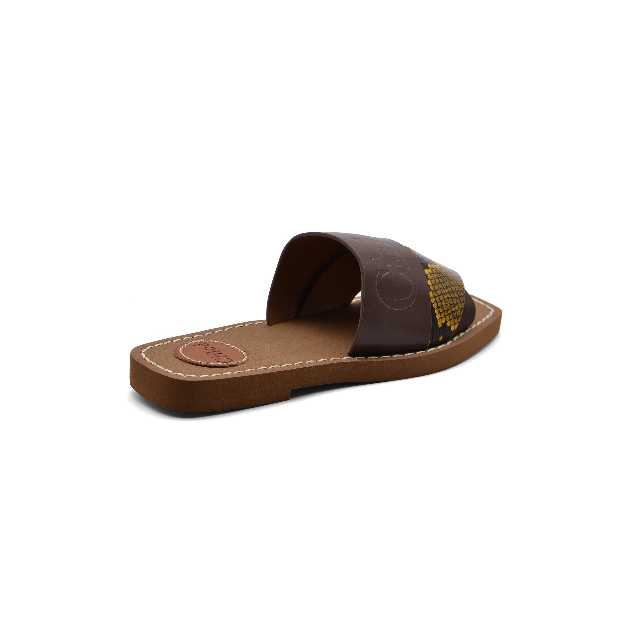 Chloé Patchwork Woody Flat Mule Sandals in Leather Woman CH-7 Coffee