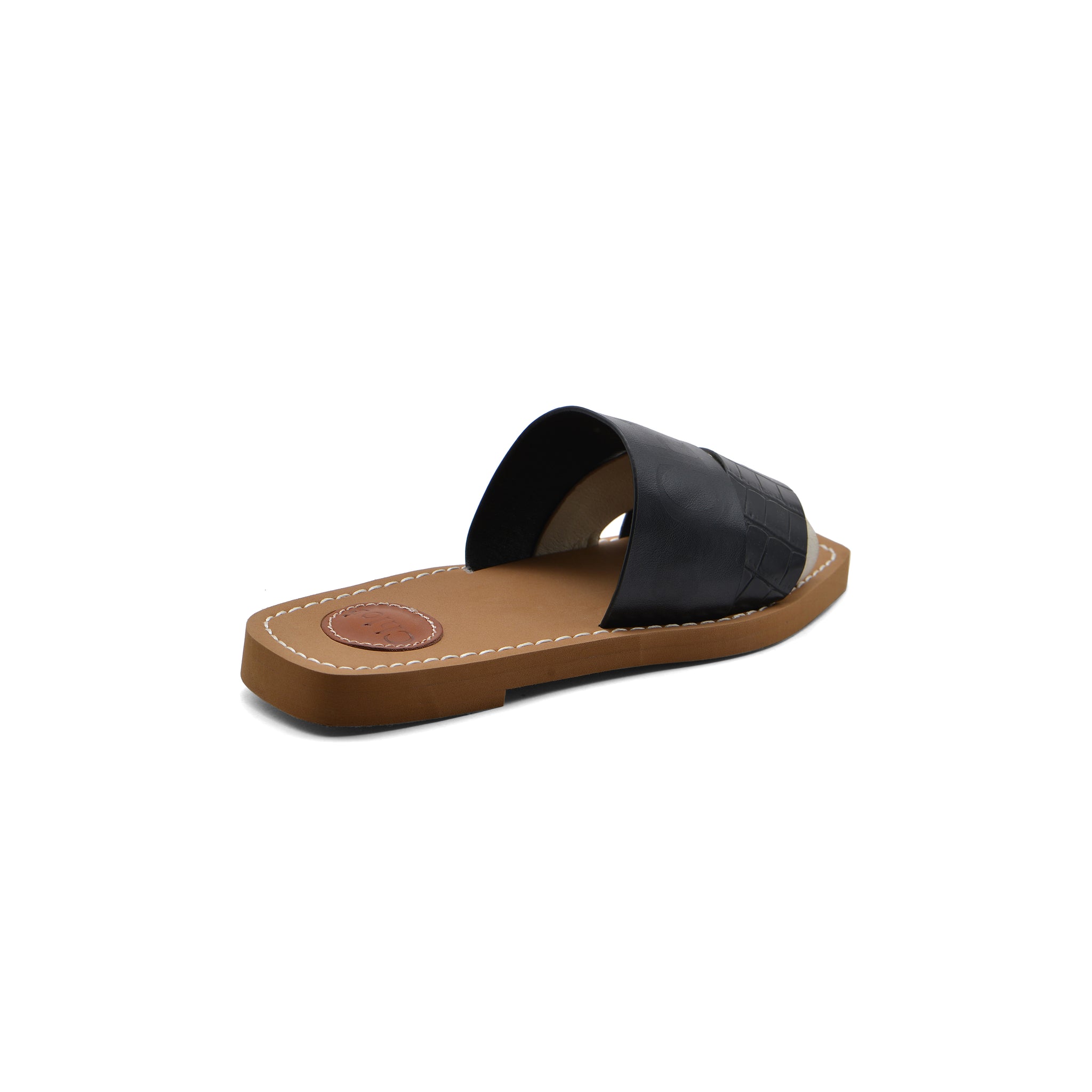 Chloé Patchwork Woody Flat Mule Sandals in Leather Woman CH-7 Black