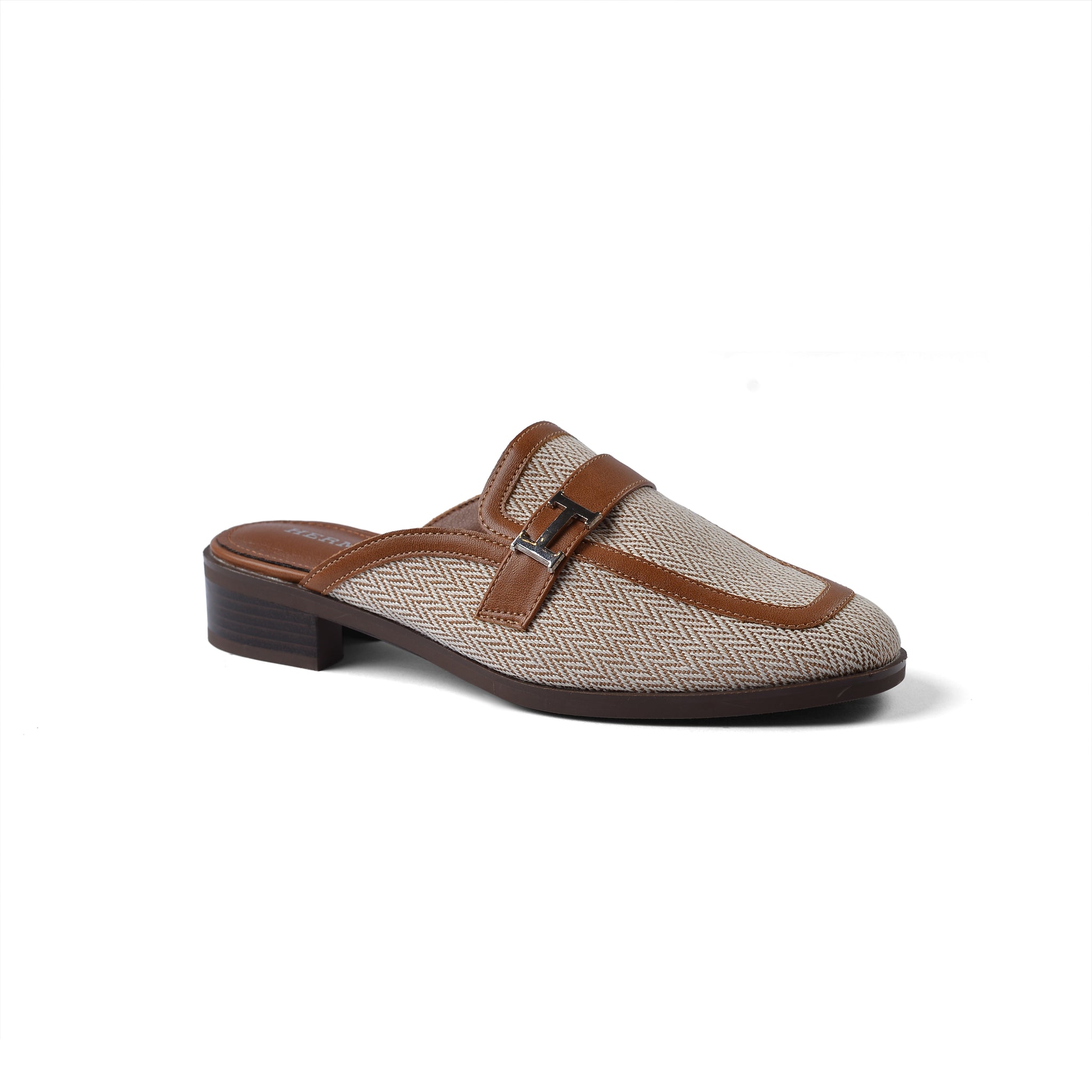 Hermes Flat Open Back Loafer Fur Slipper Luxury Woman VI-176 Camel
