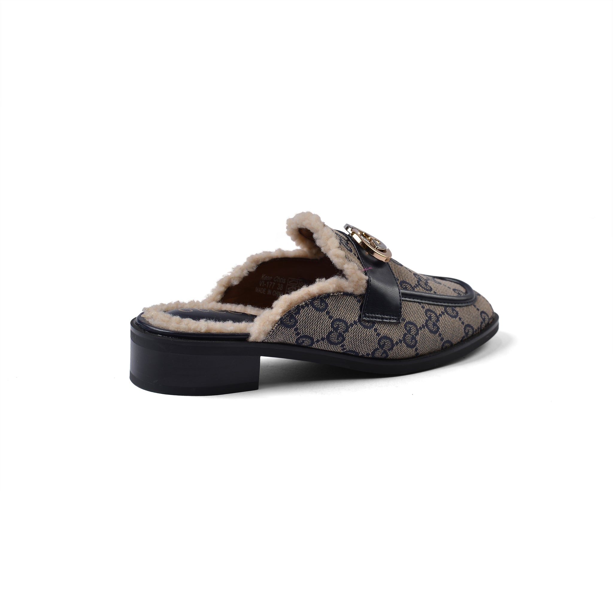 Gucci Flat Open Back Loafer Fur Slipper Luxury Woman VI-177 Navy