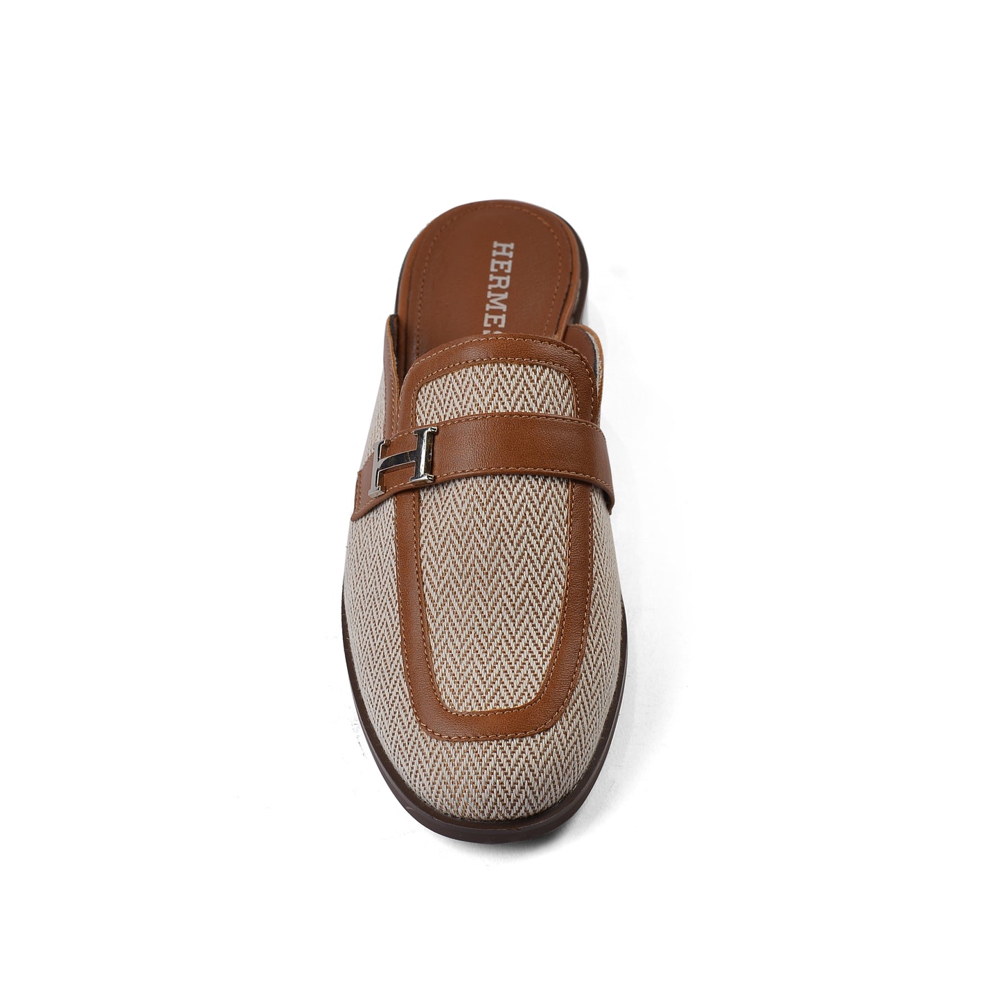 Hermes Flat Open Back Loafer Fur Slipper Luxury Woman VI-176 Camel