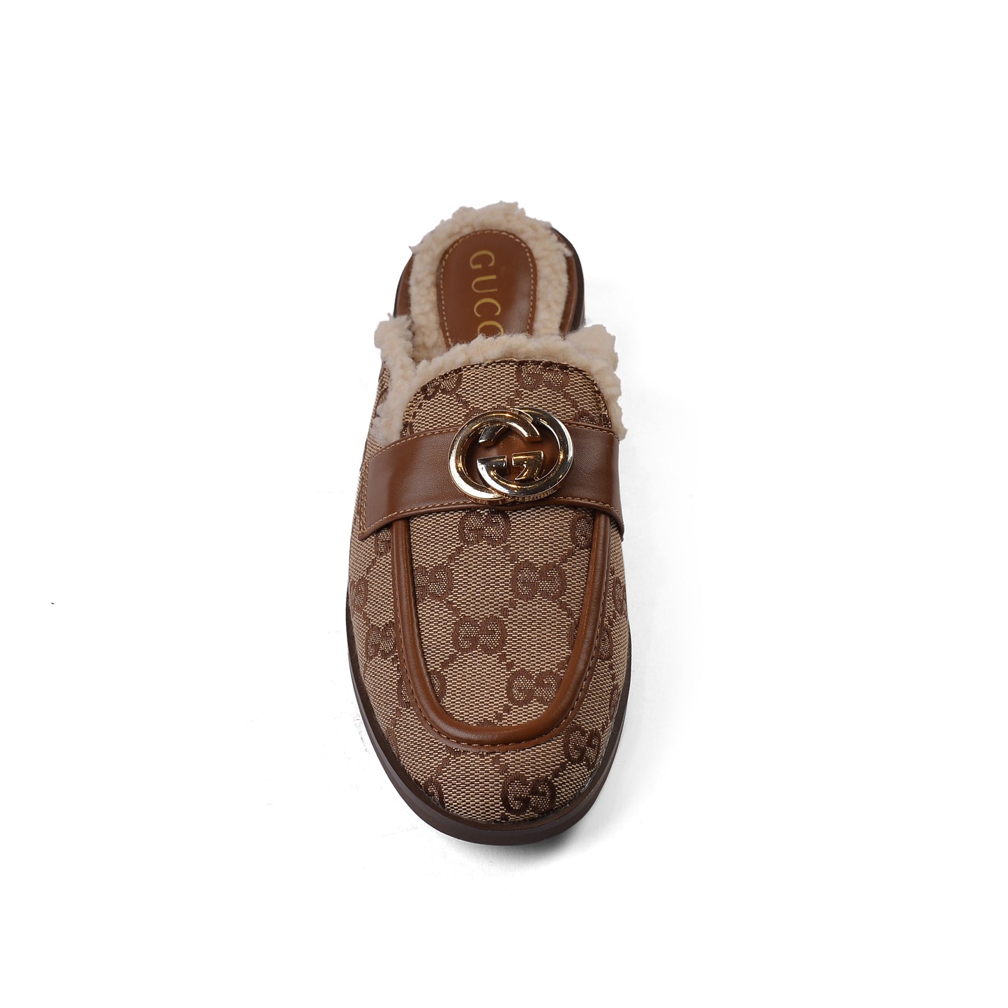 Gucci Flat Open Back Loafer Fur Slipper Luxury Woman VI-177 Camel