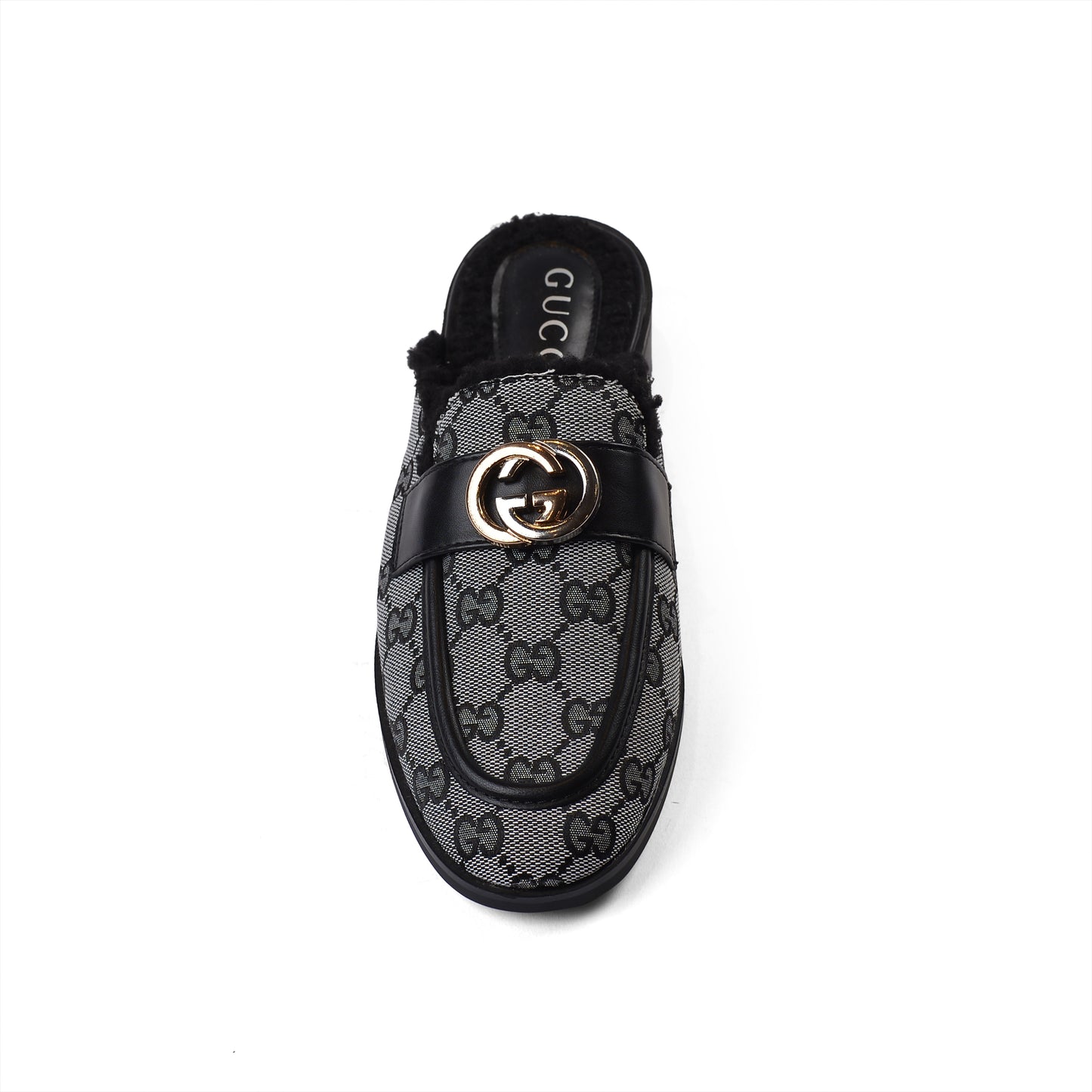 Gucci Flat Open Back Loafer Fur Slipper Luxury Woman VI-177 Black