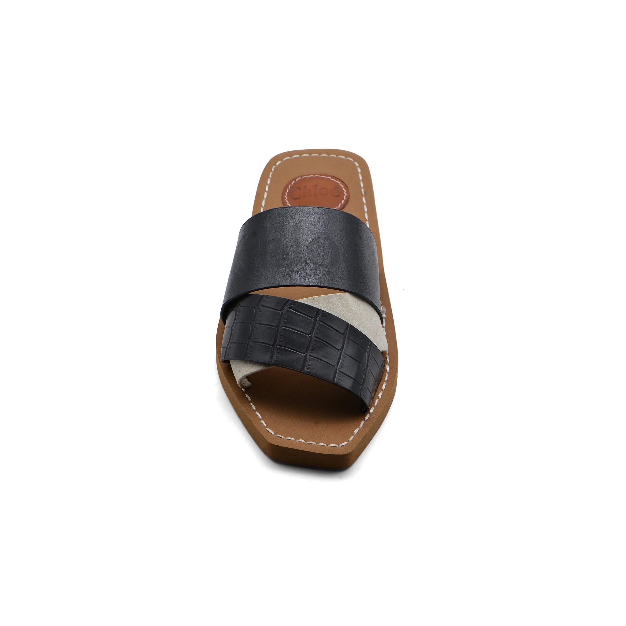 Chloé Patchwork Woody Flat Mule Sandals in Leather Woman CH-7 Black