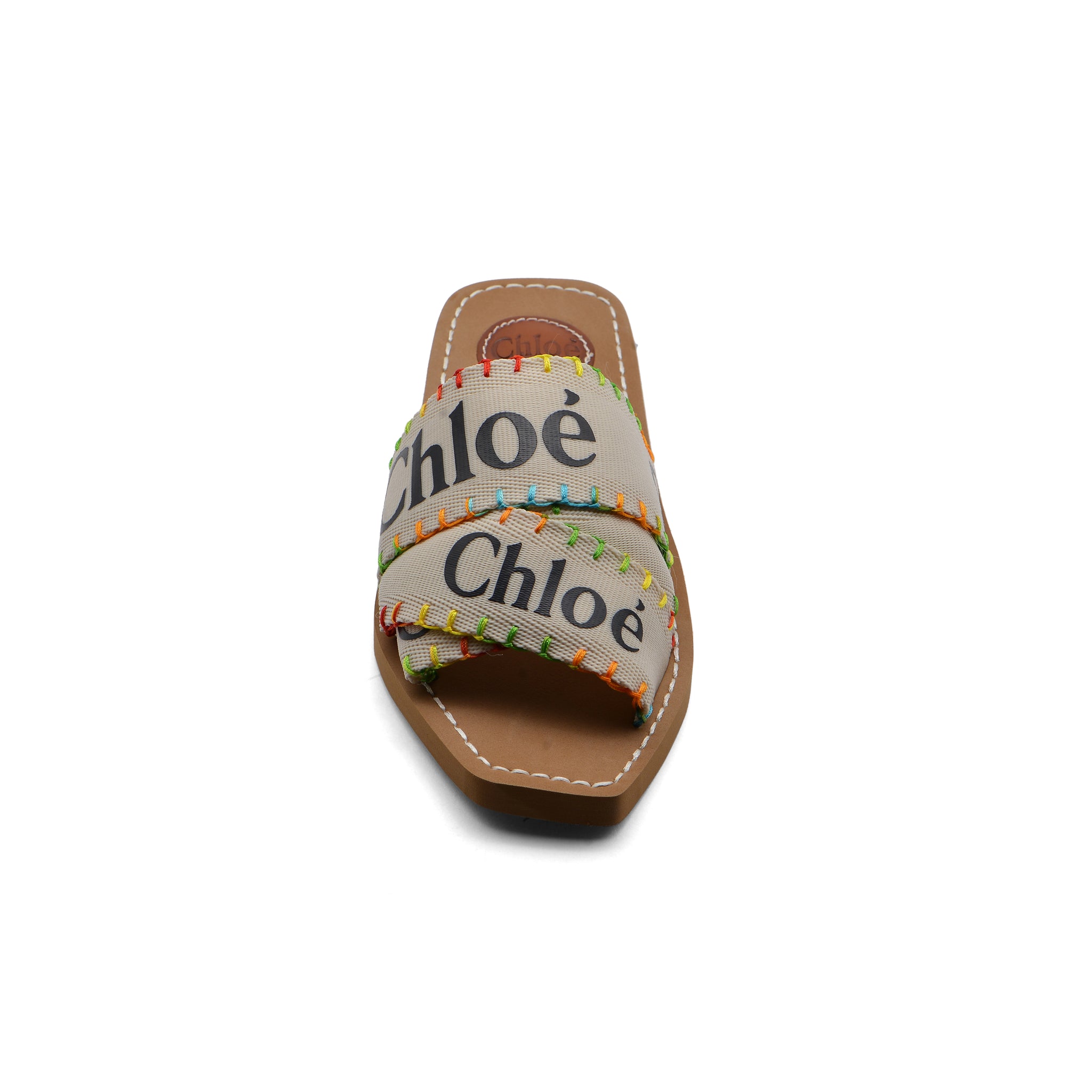 Chloe Multicolor Canvas Woody Flat Sandals Woman CH-3 Beige