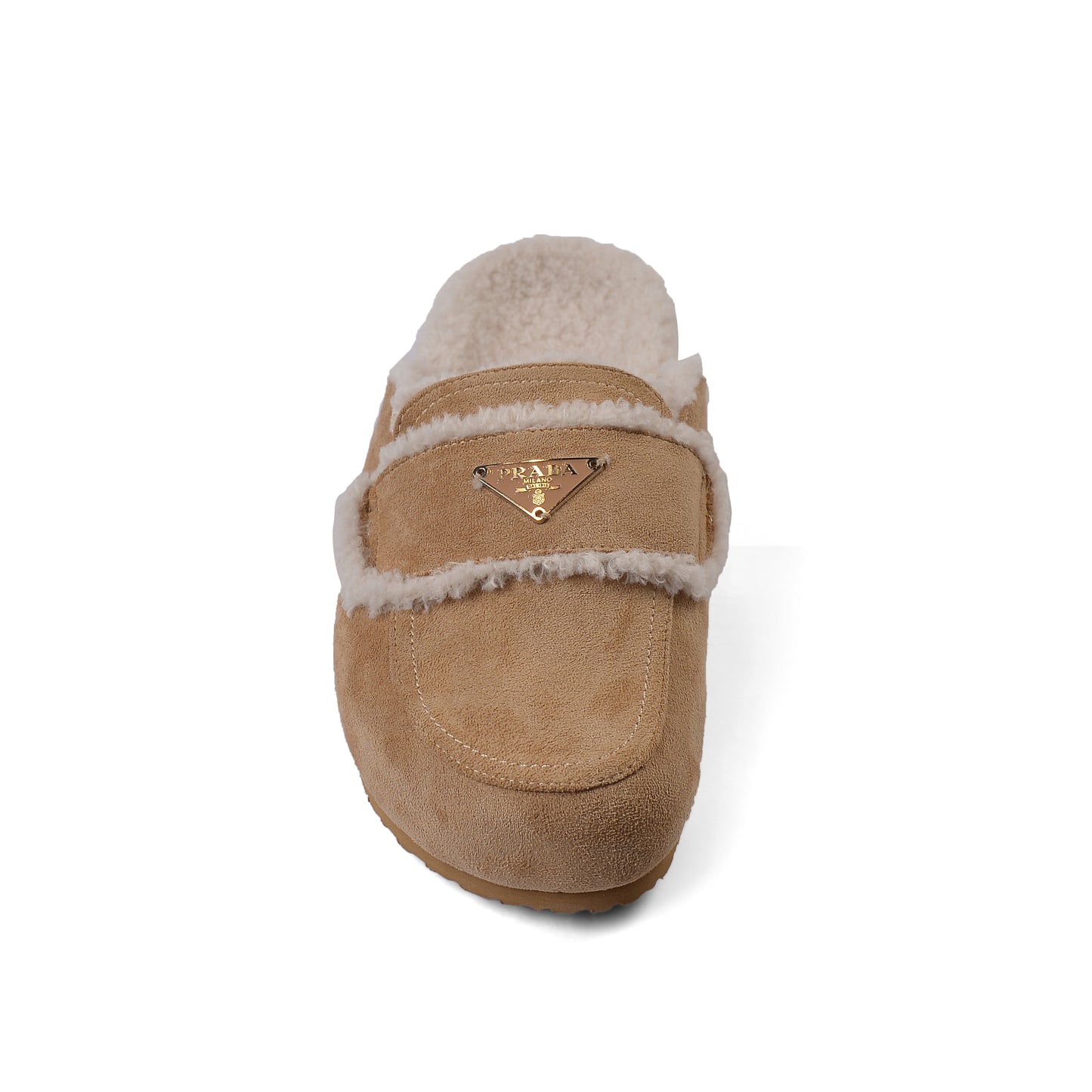 PRADA Flat Open Back Loafer Fur Slipper Luxury Woman VK-112 Beige