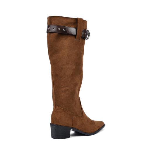 High Quality knee high boots made of suede with a low heel easy to wear equipped with a buckle DA09 Havan