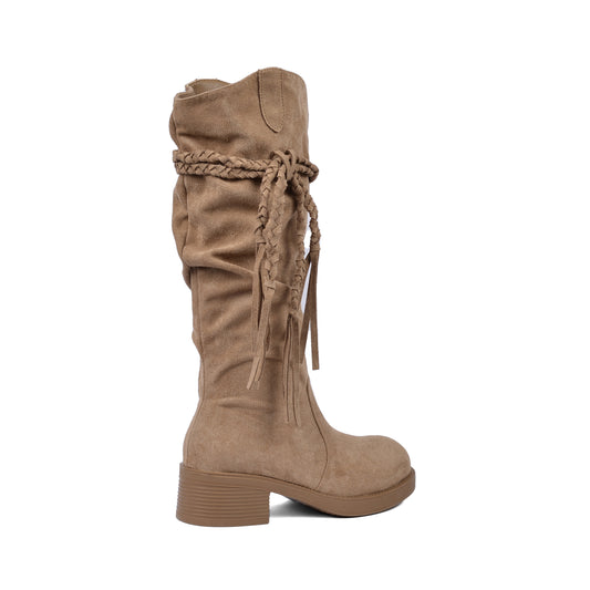 High Quality knee high boots made of suede with a low heel easy to wear equipped A818-2 Beige