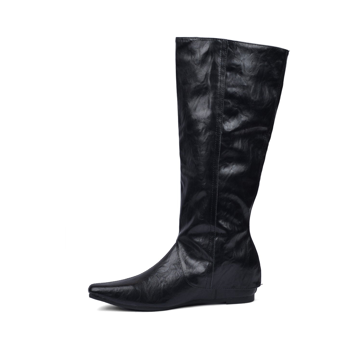 High Quality knee high boots made of suede with a low heel easy to wear equipped with a buckle QQ1 Black