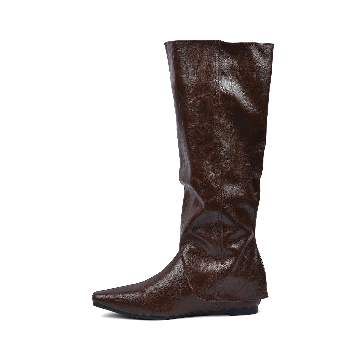 High Quality knee high boots made of suede with a low heel easy to wear equipped with a buckle QQ1 Brown