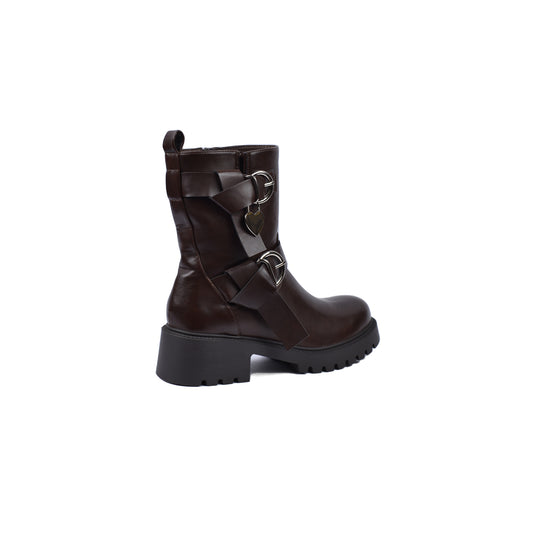 Orion Ringed Heeled Half Boots High Quality with Buckle Detail Woman 12500H022 Brown
