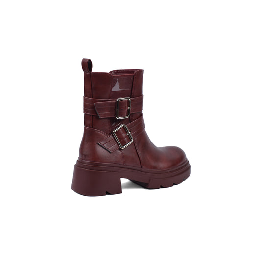 Atlas Buckle Combat Half Boots High Quality with Buckle Detail Woman 17726AH4 Maroon