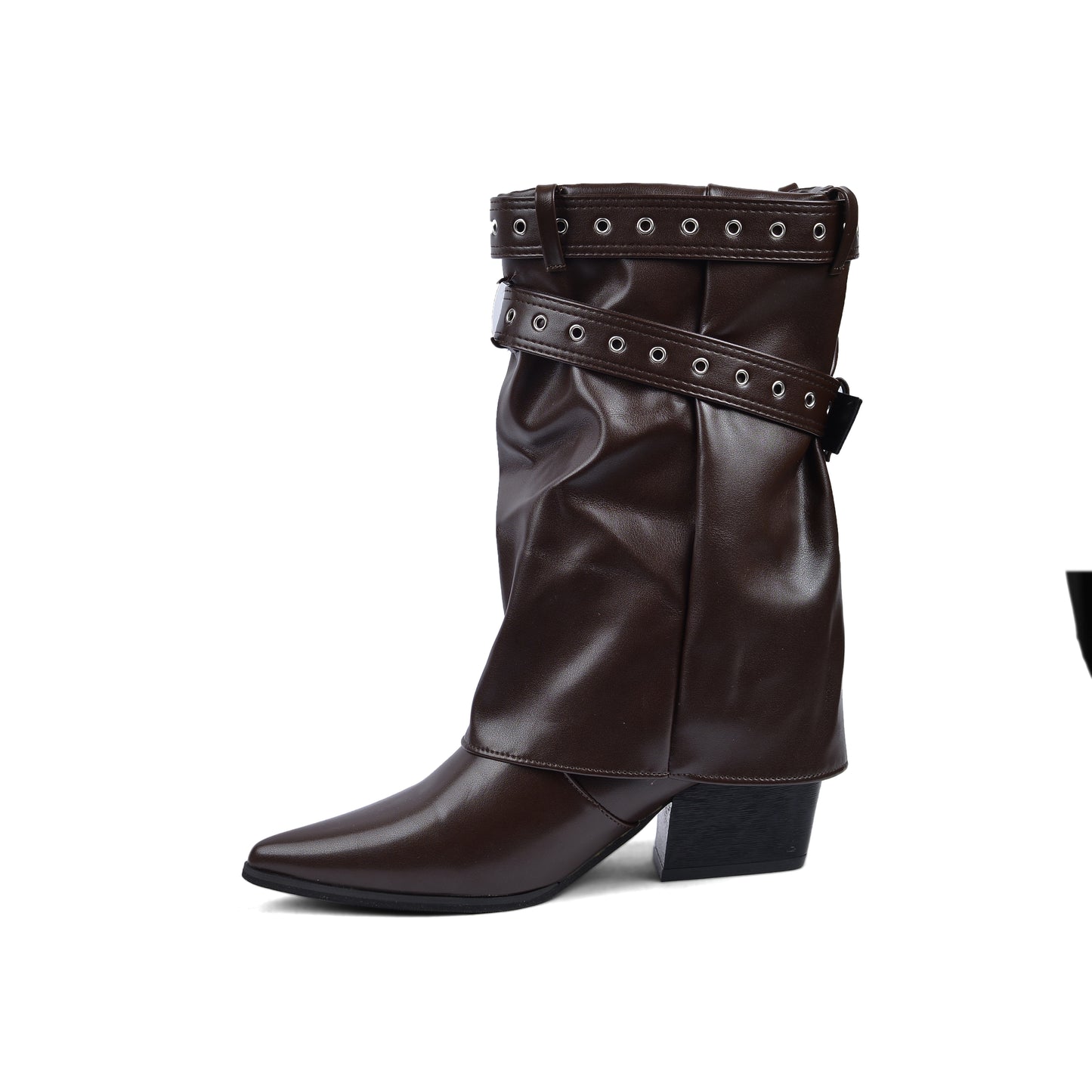 Dial Belt Heel Half Boots High Quality with Buckle Detail Woman DA07 Brown