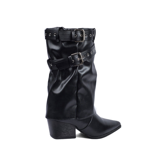 Dial Belt Heel Half Boots High Quality with Buckle Detail Woman DA07 Black