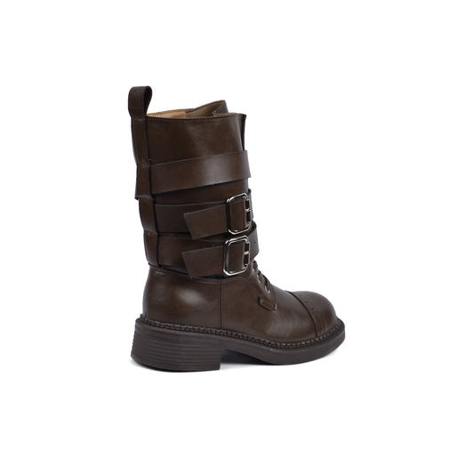 Half Boots High Quality with Buckle Detail belt Woman L101 Brown