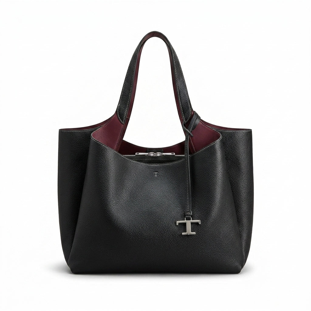 Tod's Leather micro Shoulder Bucket Hedgren Bag Solid Color PU Leather Bucket Bag with Top Hand Length 29 cm - Width 40 cm Mirror Woman 8833 Black