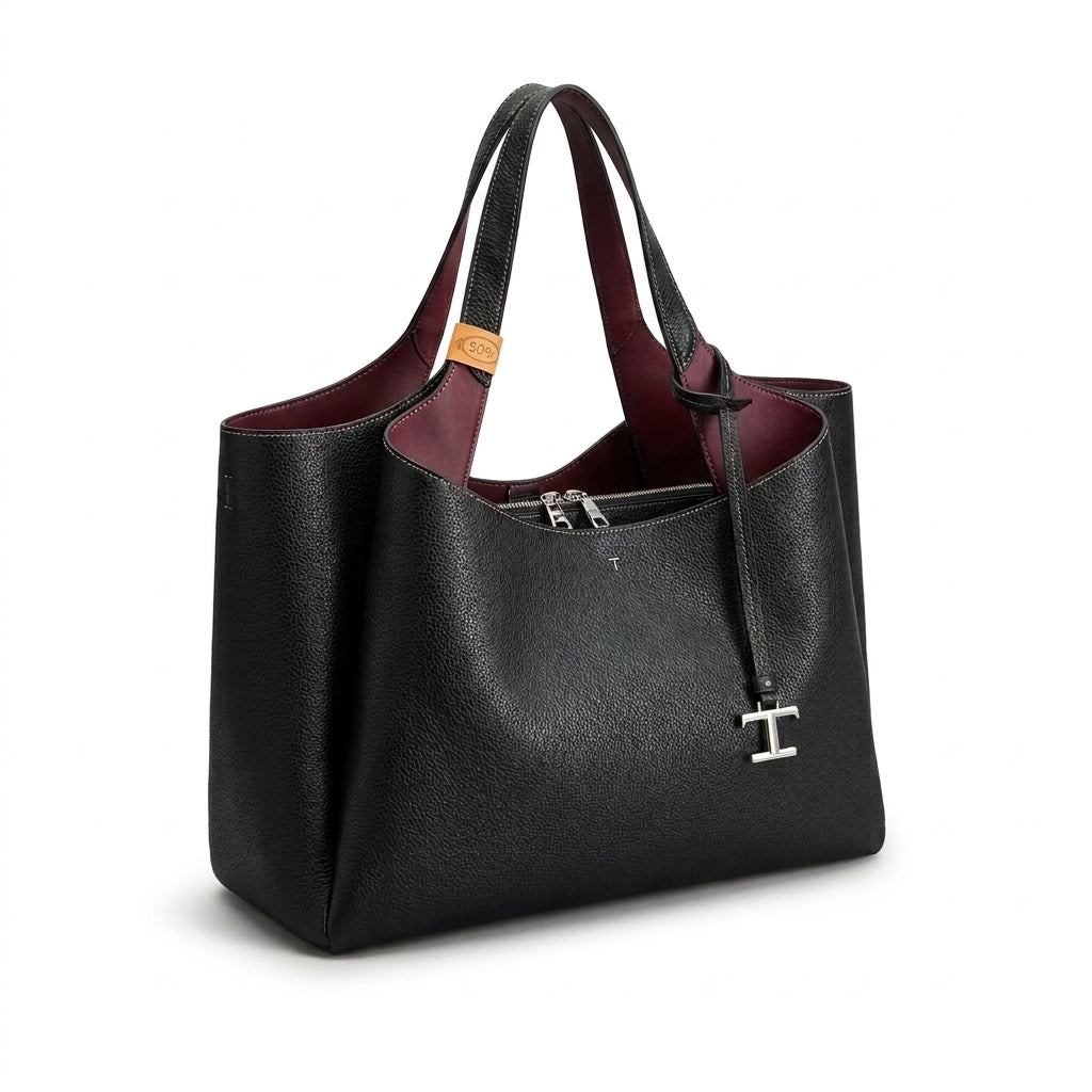 Tod's Leather micro Shoulder Bucket Hedgren Bag Solid Color PU Leather Bucket Bag with Top Hand Length 29 cm - Width 40 cm Mirror Woman 8833 Black