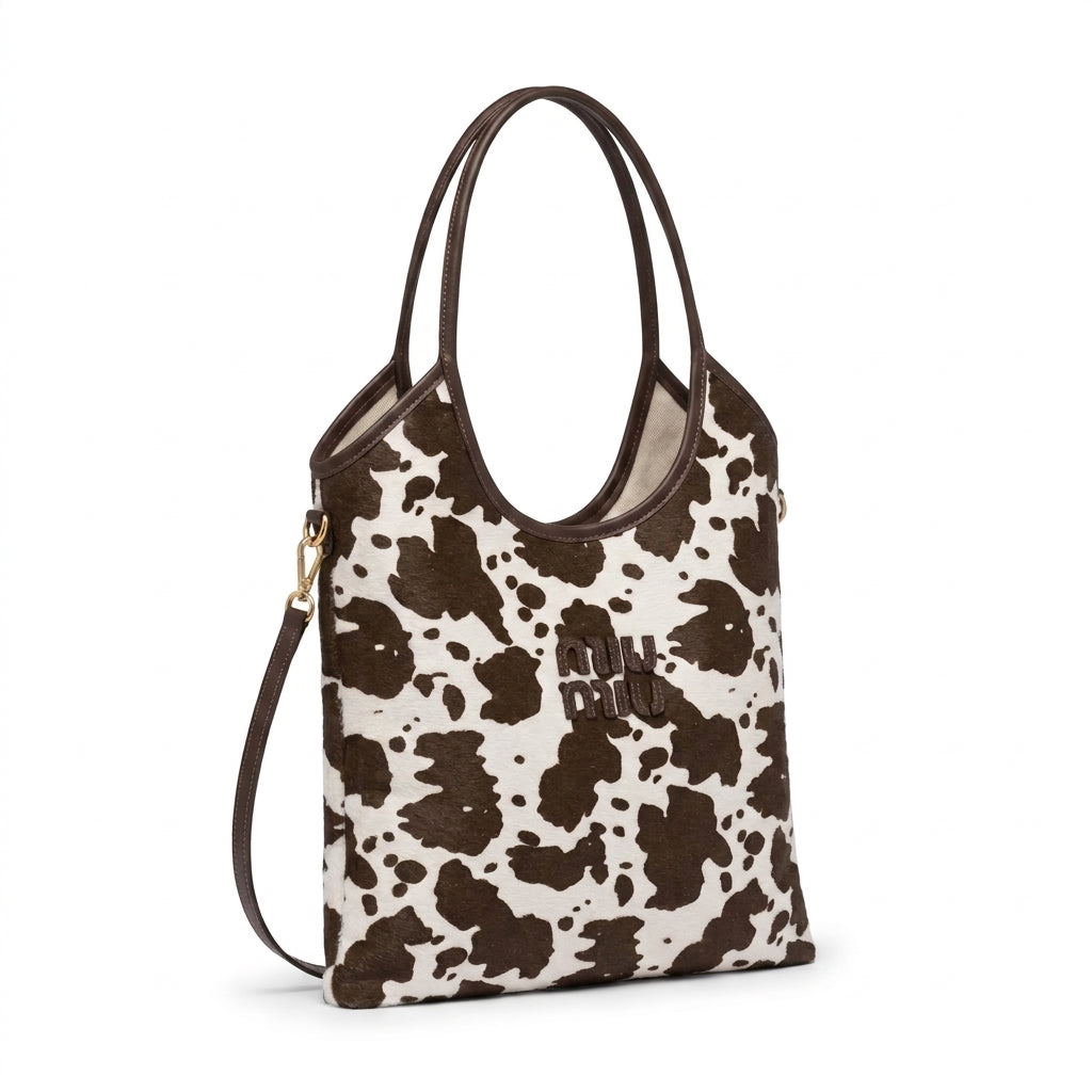 Miu Miu Ivy canvas and leather bag for Women Mirror Length 40 cm - Width 32 cm 2582 Coffee