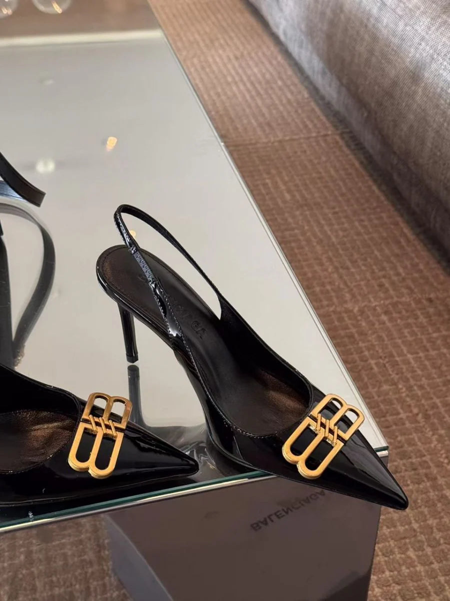 Balenciaga Square Knife BB Slingback Pumps Open Back 8812-5 Black