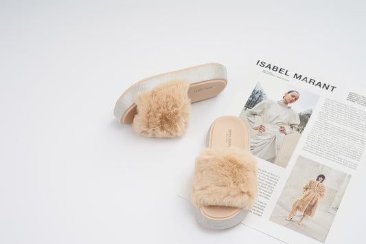 Fur slide slipper Woman FUR6 Beige