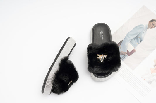 Fur slide slipper Woman FUR7 Black