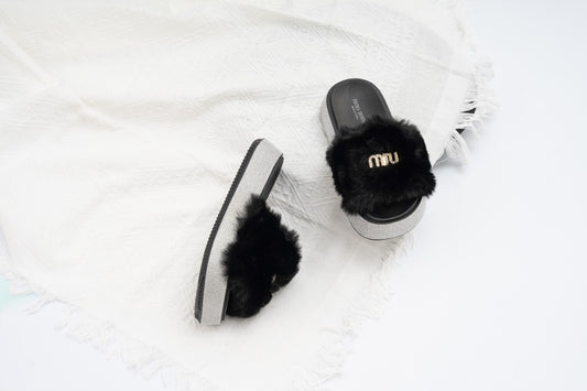 Fur slide slipper Woman FUR8 Black