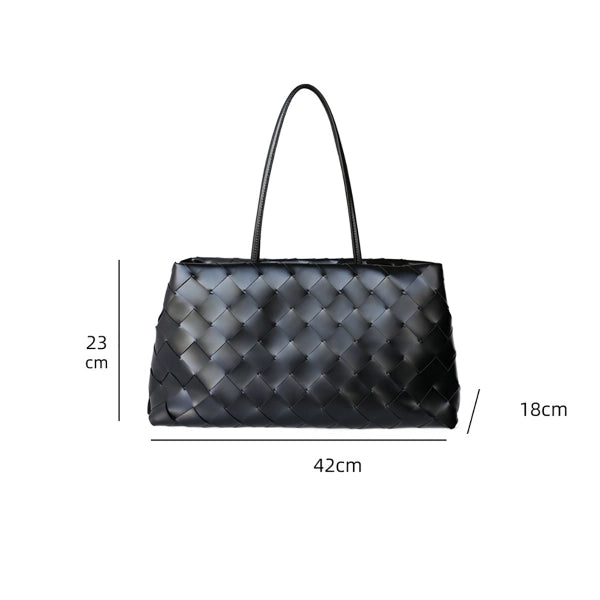 Weaved oil waxed calf leather handle shoulder tote Bag Mirror Length 23 cm - Width 42 cm Woman Y9113 Black