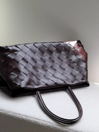 Weaved oil waxed calf leather handle shoulder tote Bag Mirror Length 23 cm - Width 42 cm Woman Y9113 Coffee
