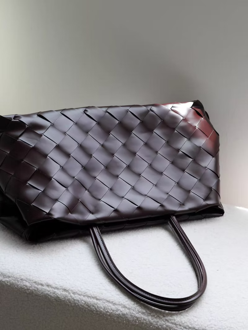 Weaved oil waxed calf leather handle shoulder tote Bag Mirror Length 23 cm - Width 42 cm Woman Y9113 Coffee